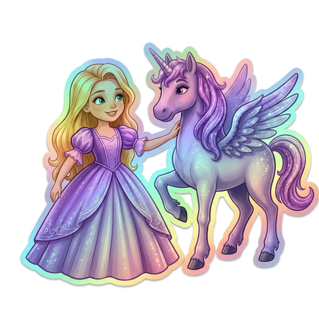 Aarna Unicorn Holographic Sticker (3.71” x 3”) for Kids