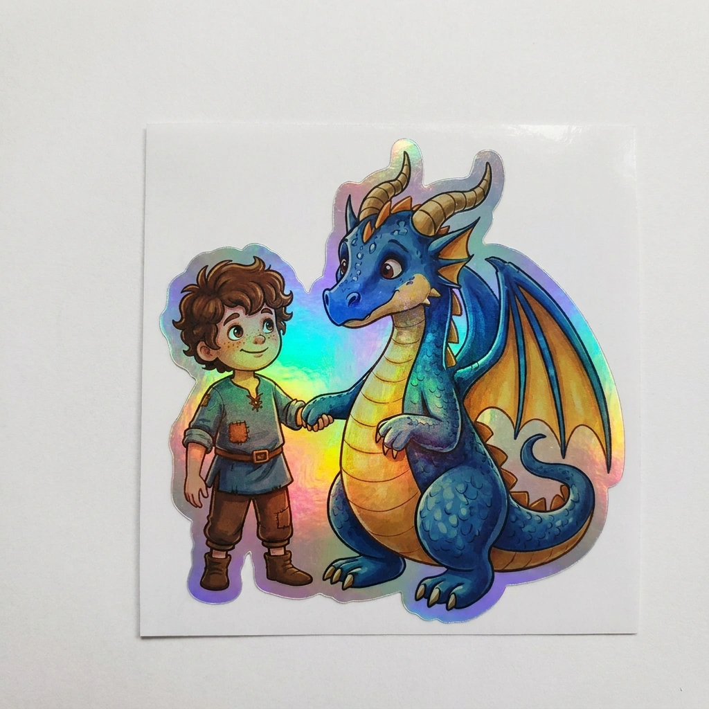Adriel Dragon Holographic Sticker (2.98” x 3”) for Kids