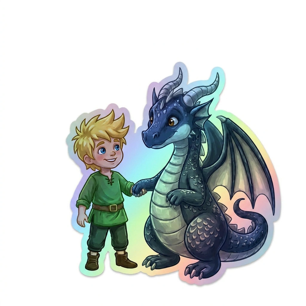 Amir Dragon Holographic Sticker (2.98” x 3”) for Kids