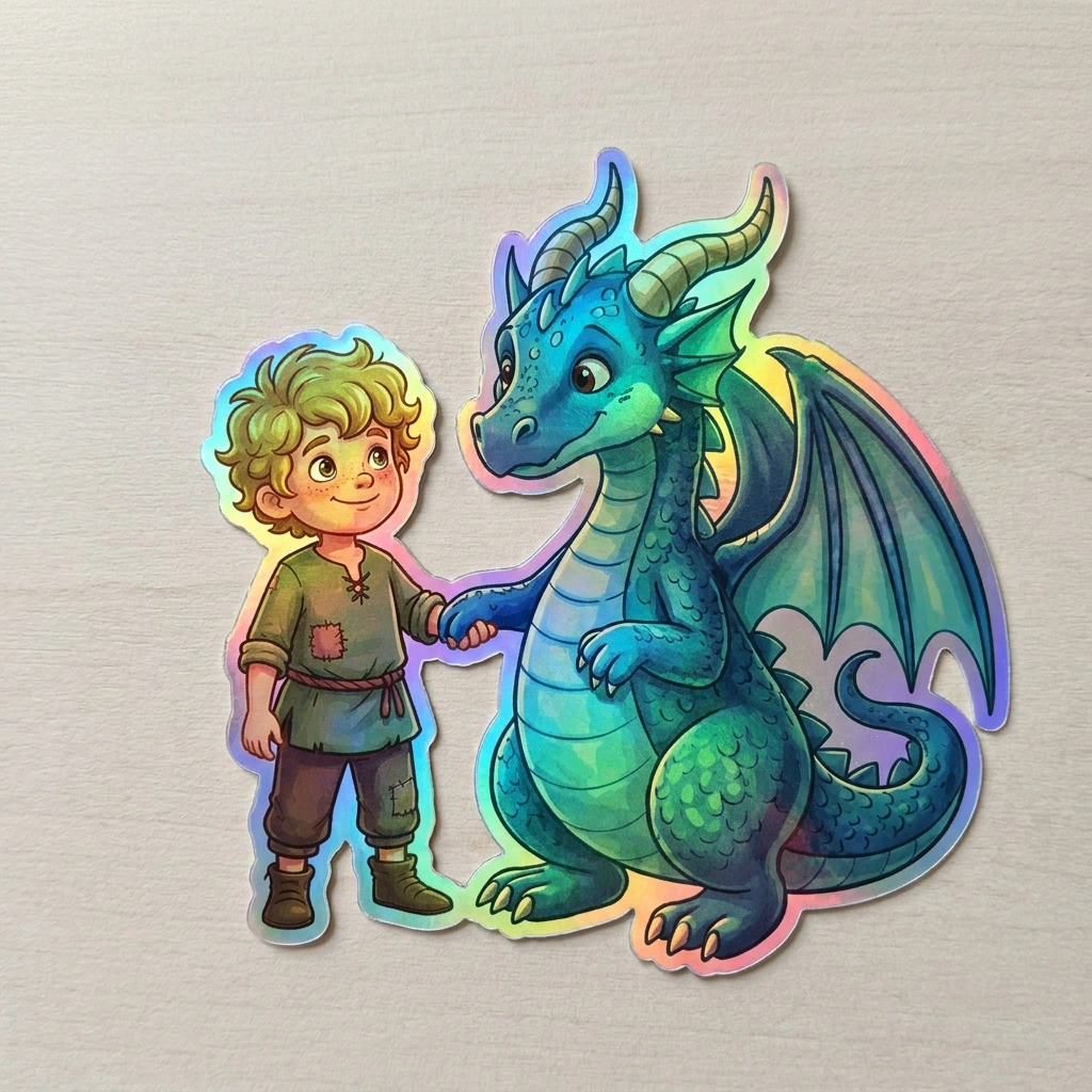Andrew Dragon Holographic Sticker (2.98” x 3”) for Kids