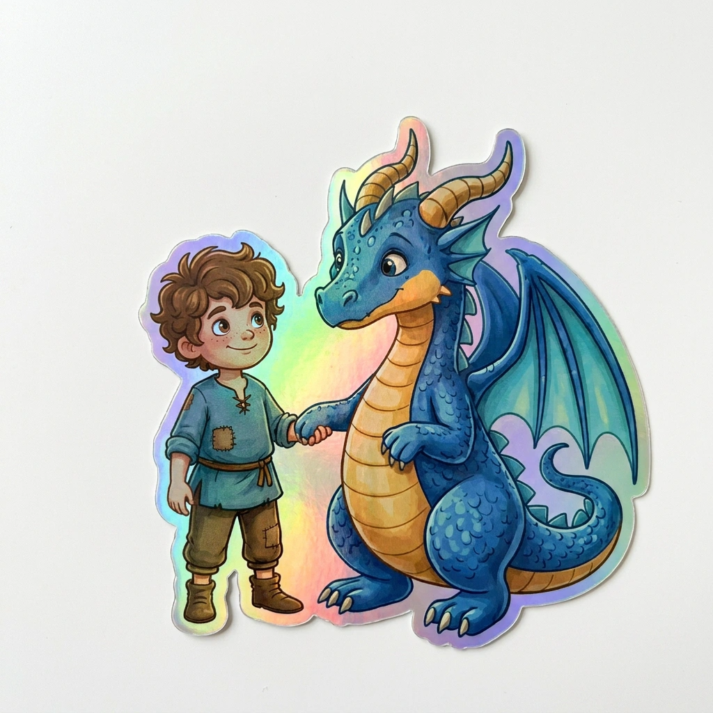 Angel Dragon Holographic Sticker (2.98” x 3”) for Kids