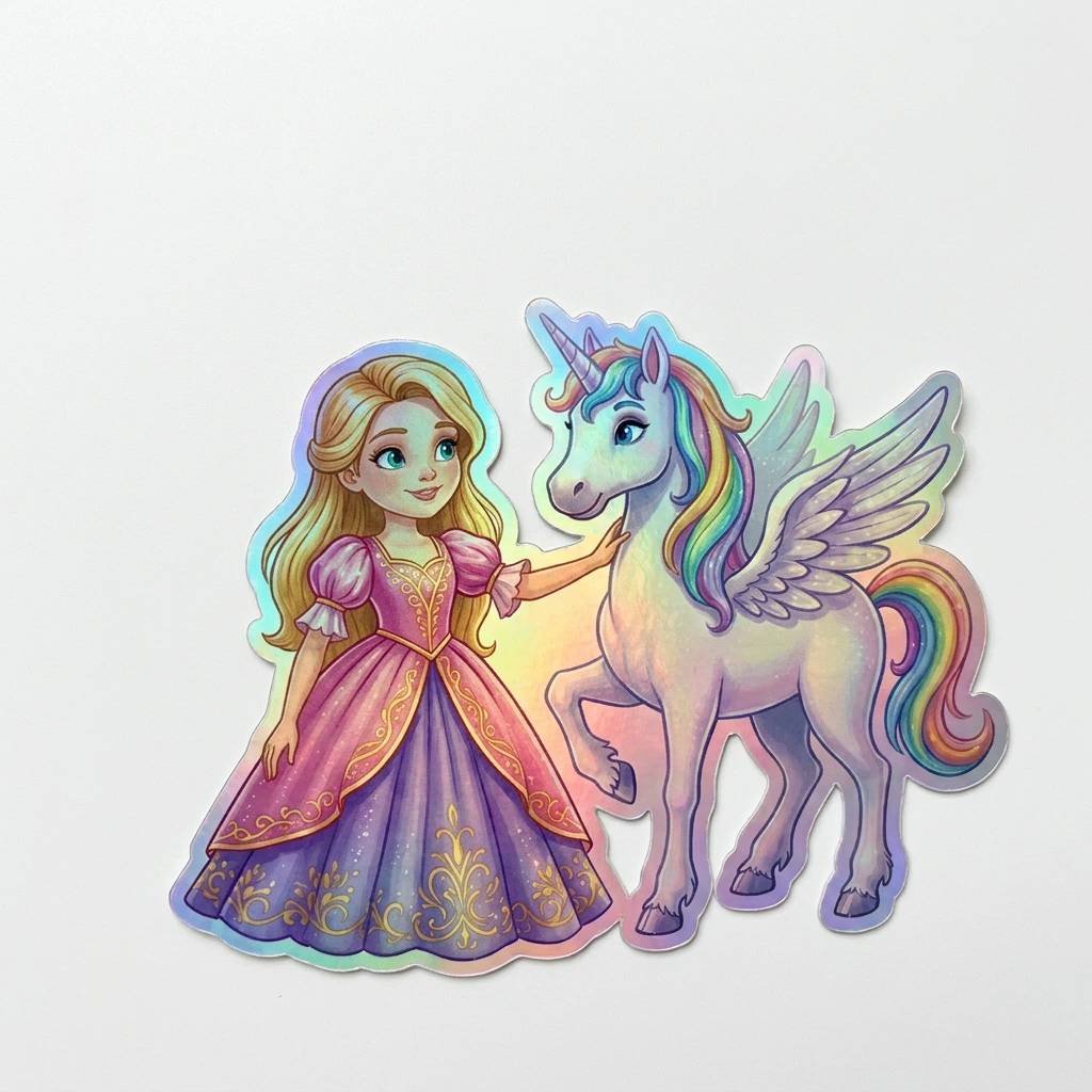 Aria Unicorn Holographic Sticker (3.71” x 3”) for Kids