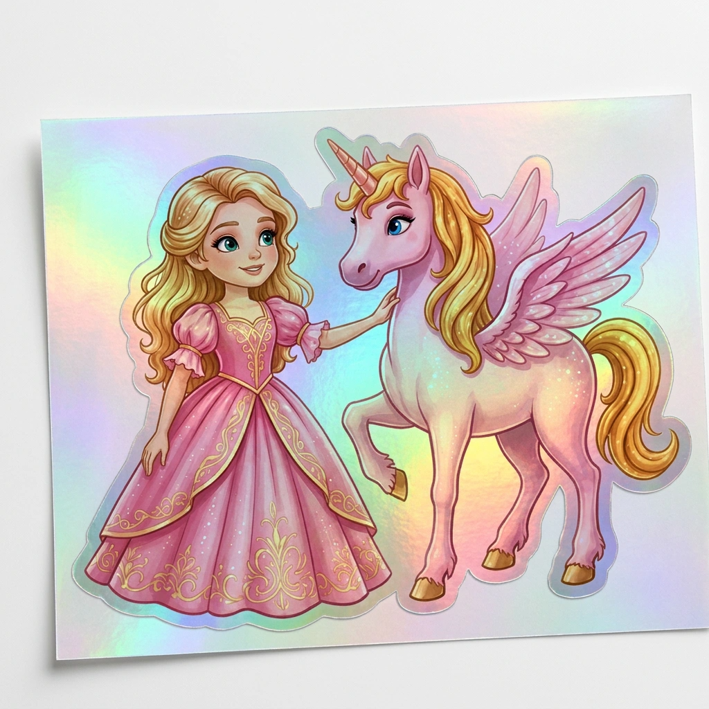 Ariel Unicorn Holographic Sticker (3.71” x 3”) for Kids