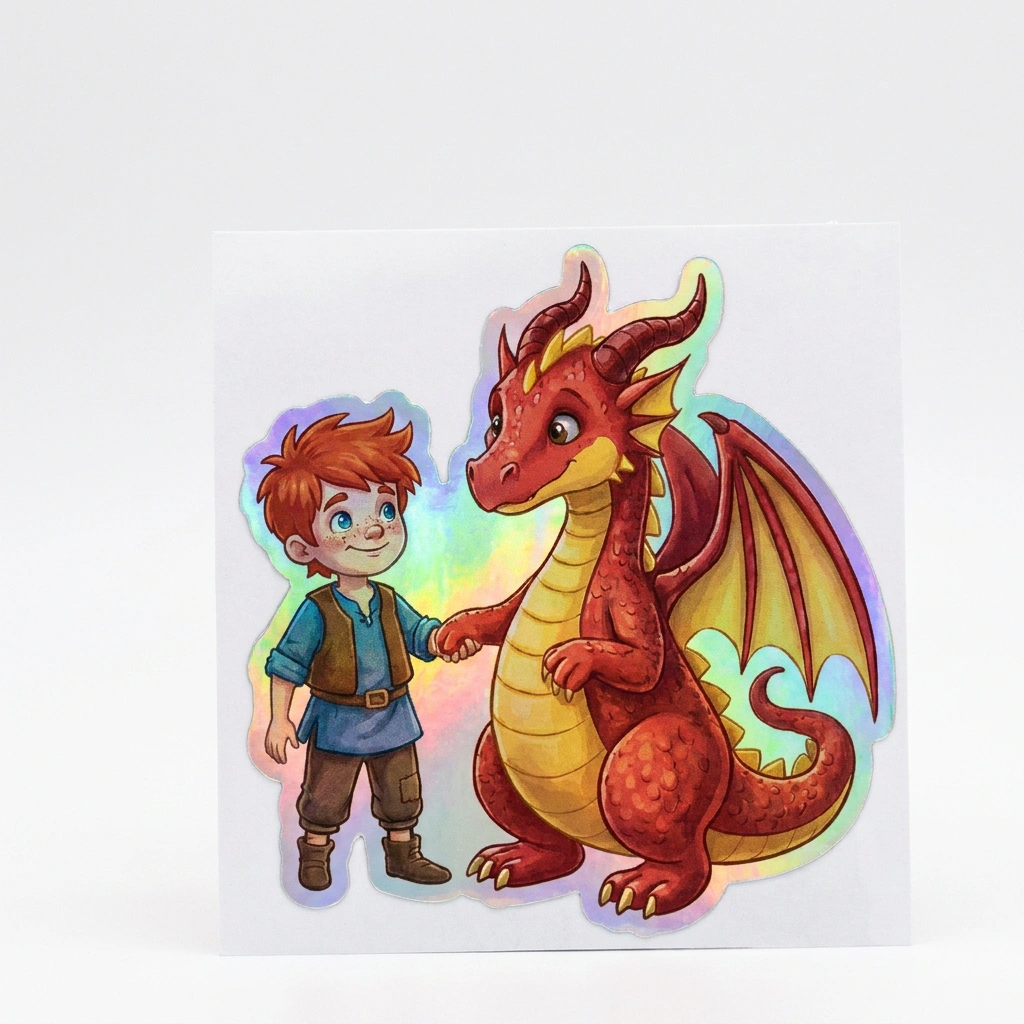Beau Dragon Holographic Sticker (2.98” x 3”) for Kids