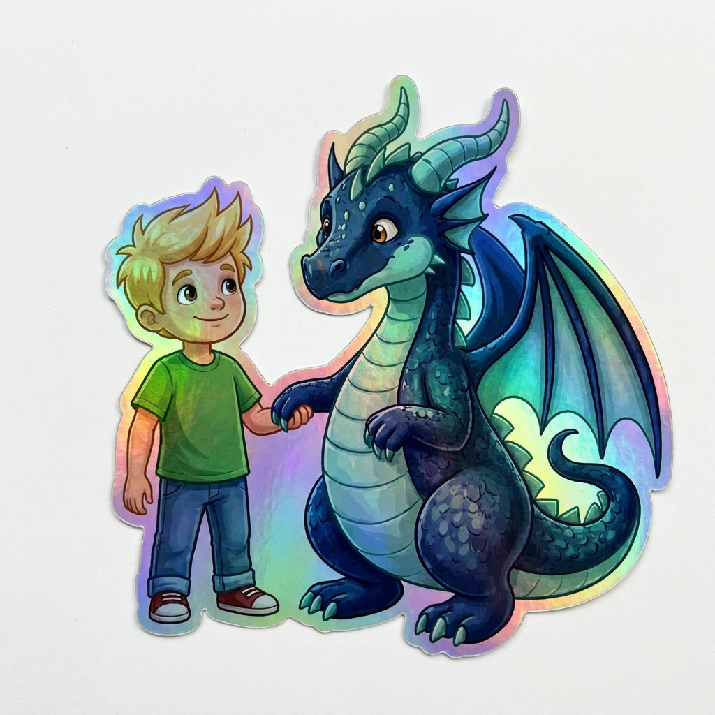 Brett Dragon Holographic Sticker (2.98” x 3”) for Kids