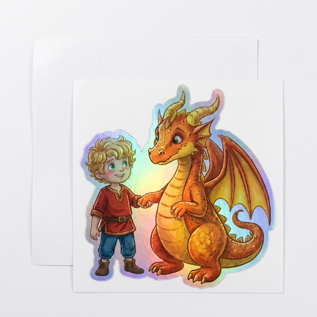 Caden Dragon Holographic Sticker (2.98” x 3”) for Kids