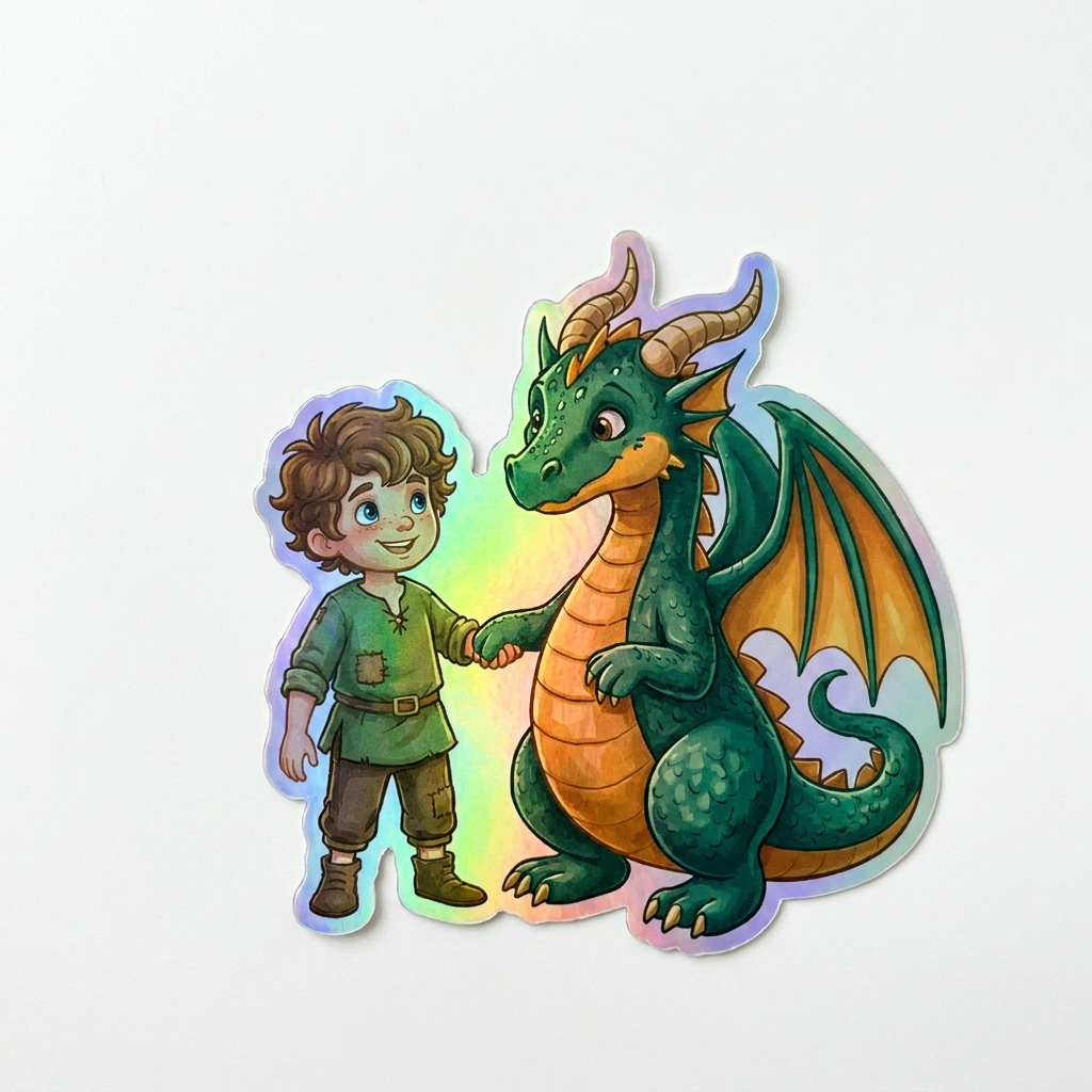 Calvin Dragon Holographic Sticker (2.98” x 3”) for Kids