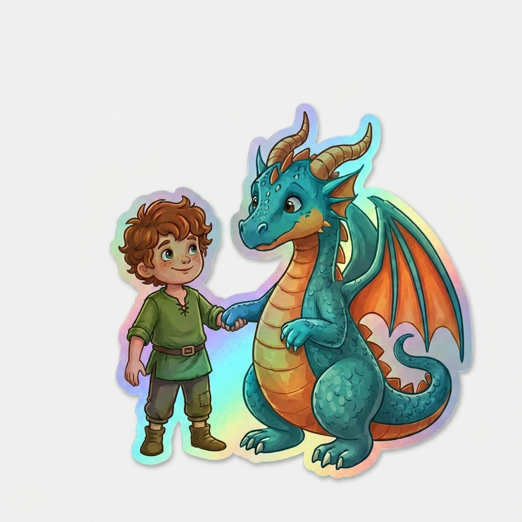 Charlie Dragon Holographic Sticker (2.98” x 3”) for Kids