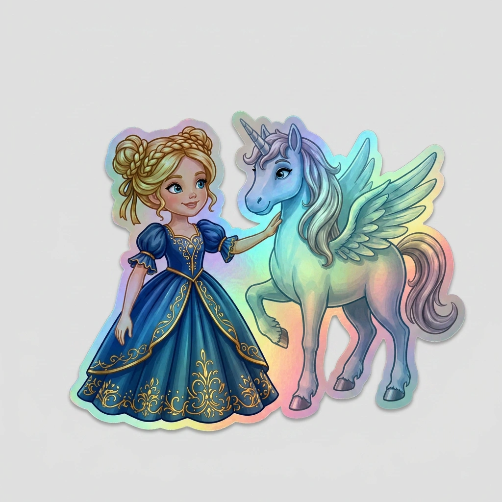 Chrystal Unicorn Holographic Sticker (3.71” x 3”) for Kids