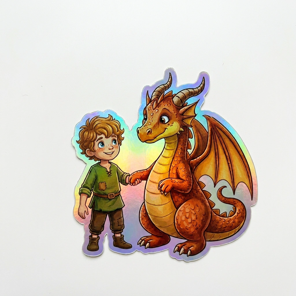 Connor Dragon Holographic Sticker (2.98” x 3”) for Kids