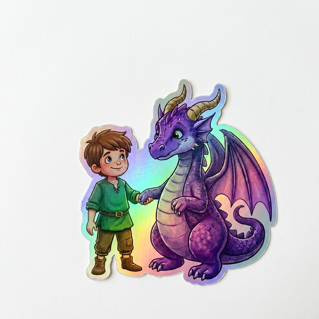 Elias Dragon Holographic Sticker (2.98” x 3”) for Kids