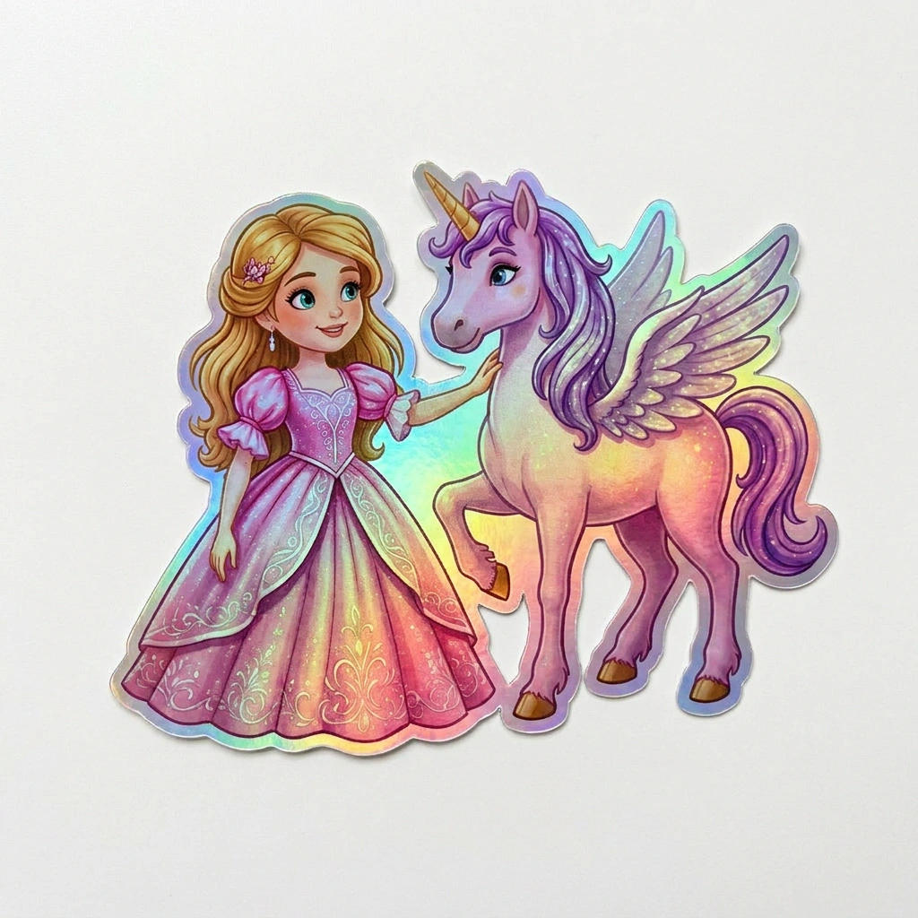 Elizabeth Unicorn Holographic Sticker (3.71” x 3”) for Kids