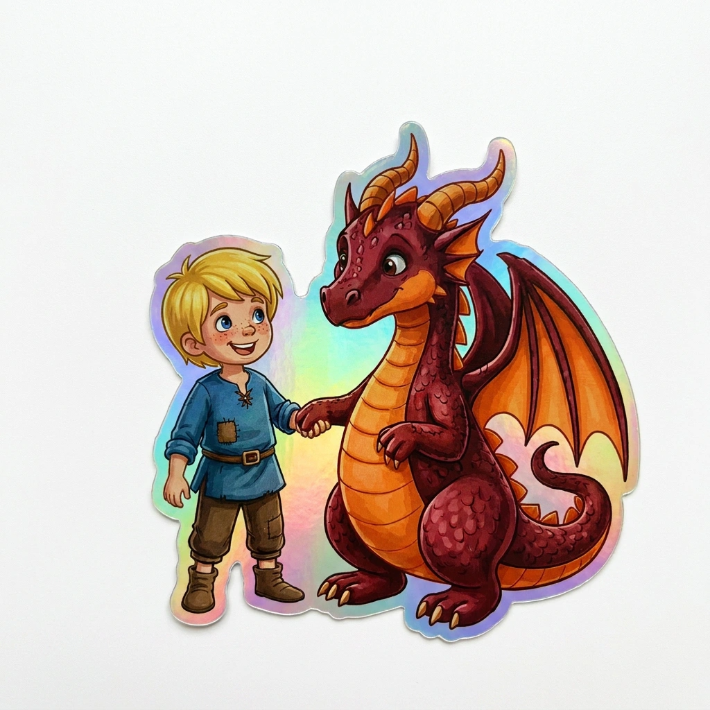 Elliott Dragon Holographic Sticker (2.98” x 3”) for Kids