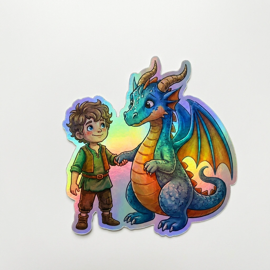 Eric Dragon Holographic Sticker (2.98” x 3”) for Kids