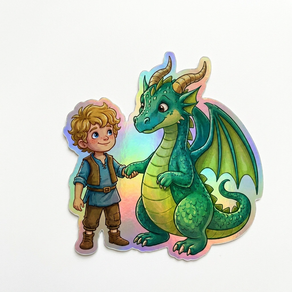 Evan Dragon Holographic Sticker (2.98” x 3”) for Kids