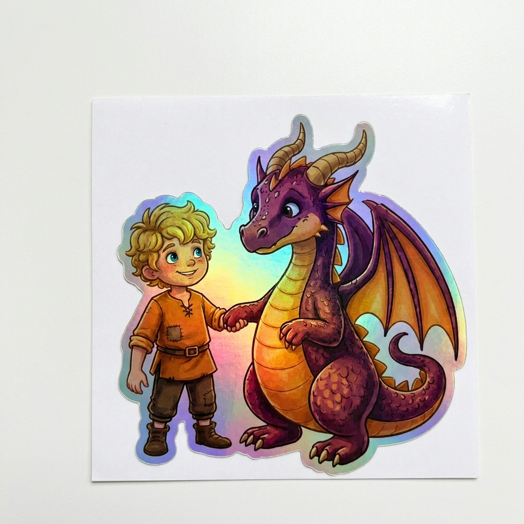 Giovanni Dragon Holographic Sticker (2.98” x 3”) for Kids