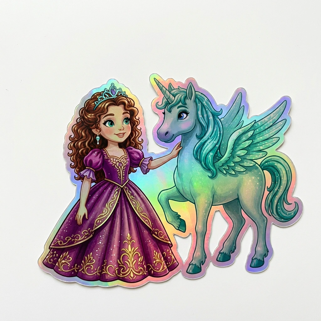 Hallie Unicorn Holographic Sticker (3.71” x 3”) for Kids