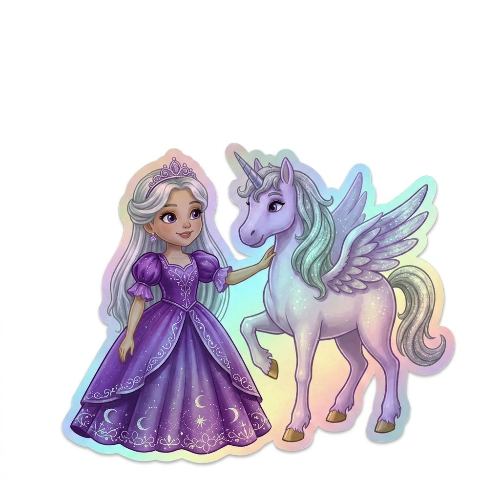 Heidi Unicorn Holographic Sticker (3.71” x 3”) for Kids