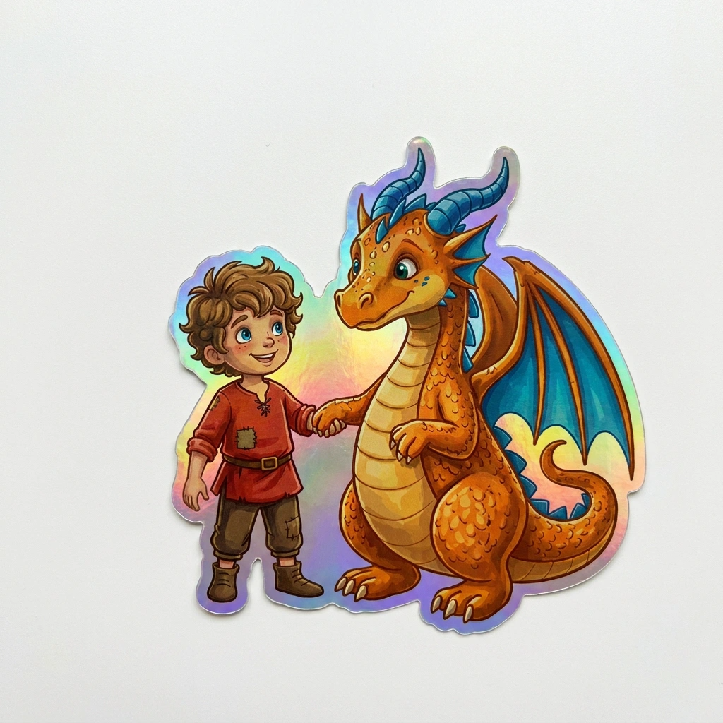 Isaac Dragon Holographic Sticker (2.98” x 3”) for Kids