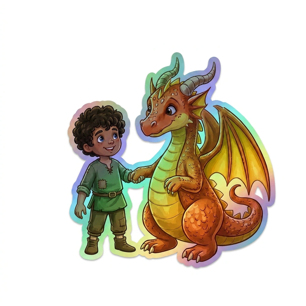 Isaiah Dragon Holographic Sticker (2.98” x 3”) for Kids