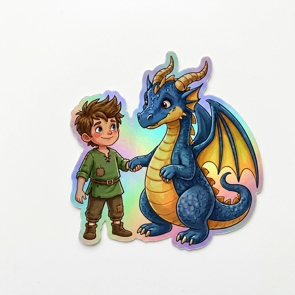 Jeremy Dragon Holographic Sticker (2.98” x 3”) for Kids