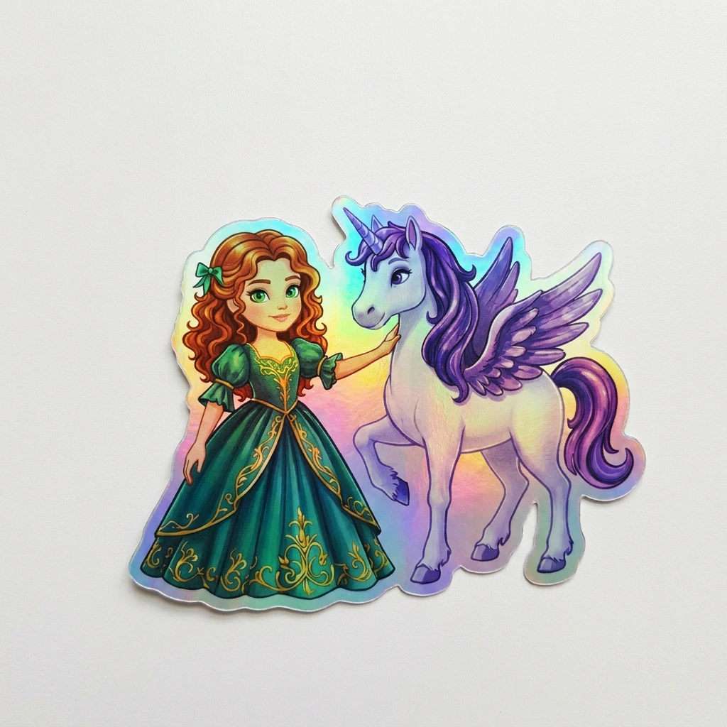 Jessica Unicorn Holographic Sticker (3.71” x 3”) for Kids