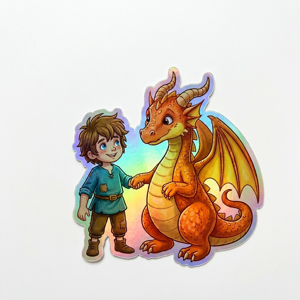 Joel Dragon Holographic Sticker (2.98” x 3”) for Kids