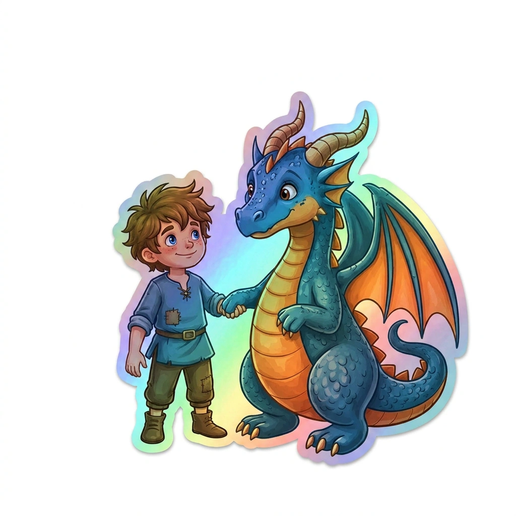 John Dragon Holographic Sticker (2.98” x 3”) for Kids