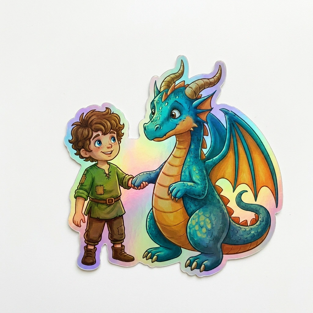 Jonah Dragon Holographic Sticker (2.98” x 3”) for Kids