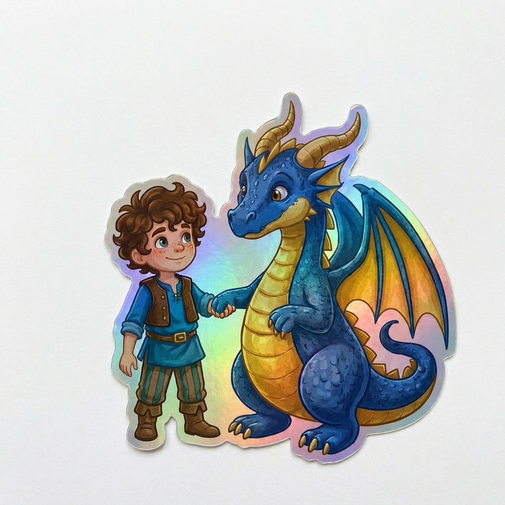 Josh Dragon Holographic Sticker (2.98” x 3”) for Kids