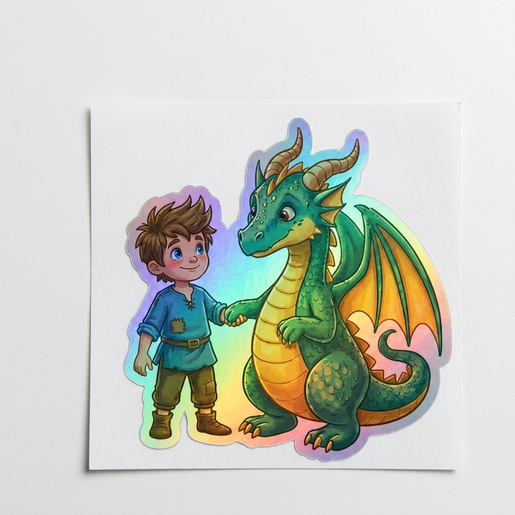 Josiah Dragon Holographic Sticker (2.98” x 3”) for Kids