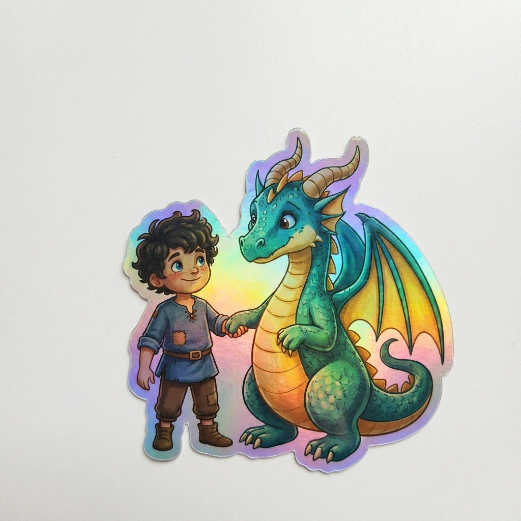 Juan Dragon Holographic Sticker (2.98” x 3”) for Kids