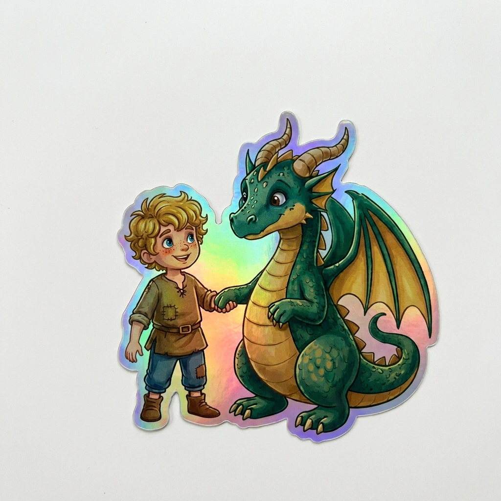 Justin Dragon Holographic Sticker (2.98” x 3”) for Kids