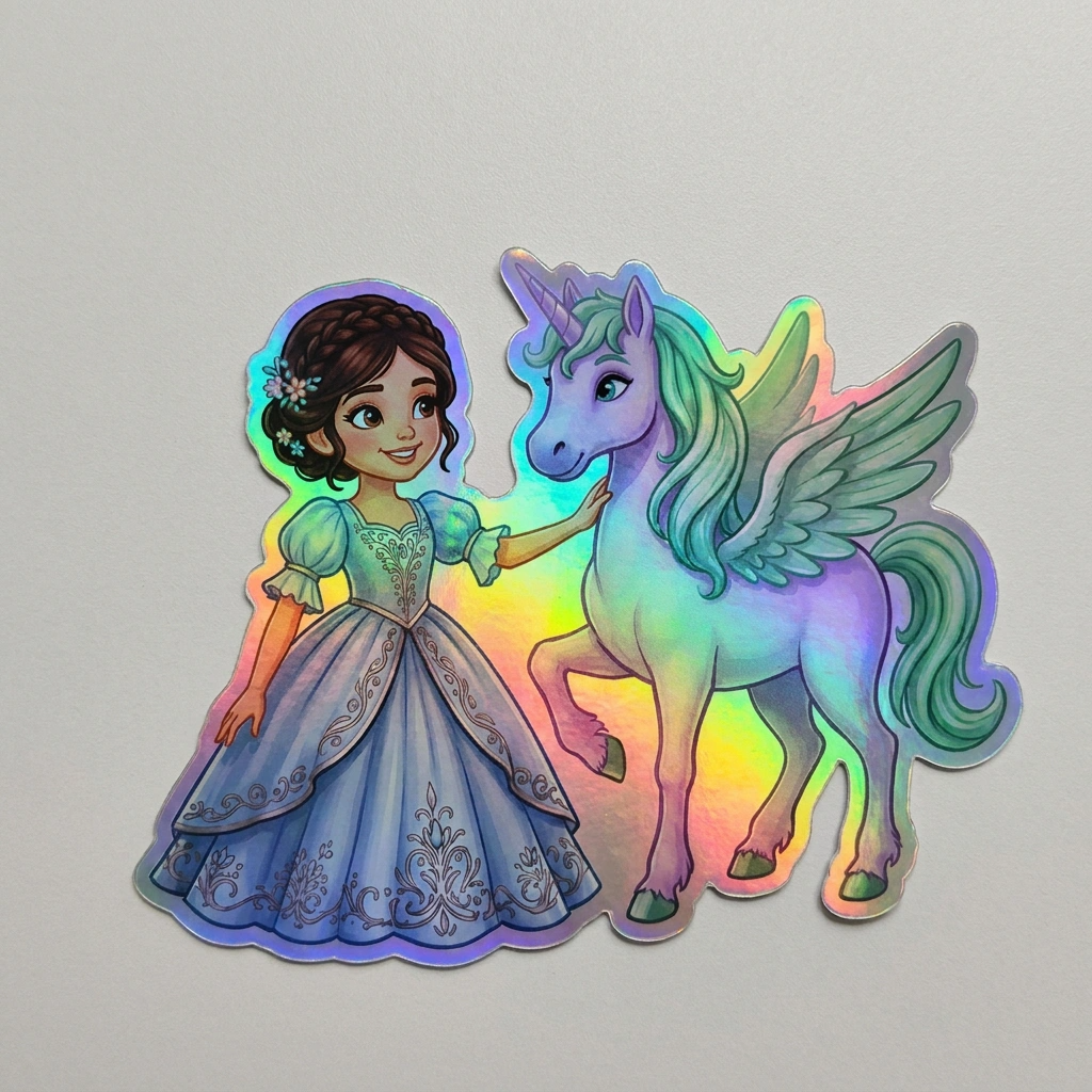 Lynn Unicorn Holographic Sticker (3.71” x 3”) for Kids