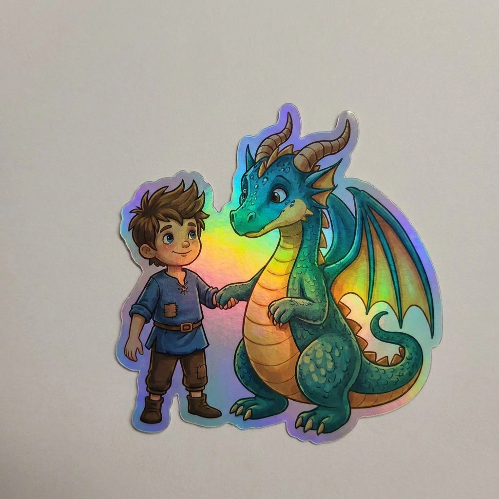 Matias Dragon Holographic Sticker (2.98” x 3”) for Kids