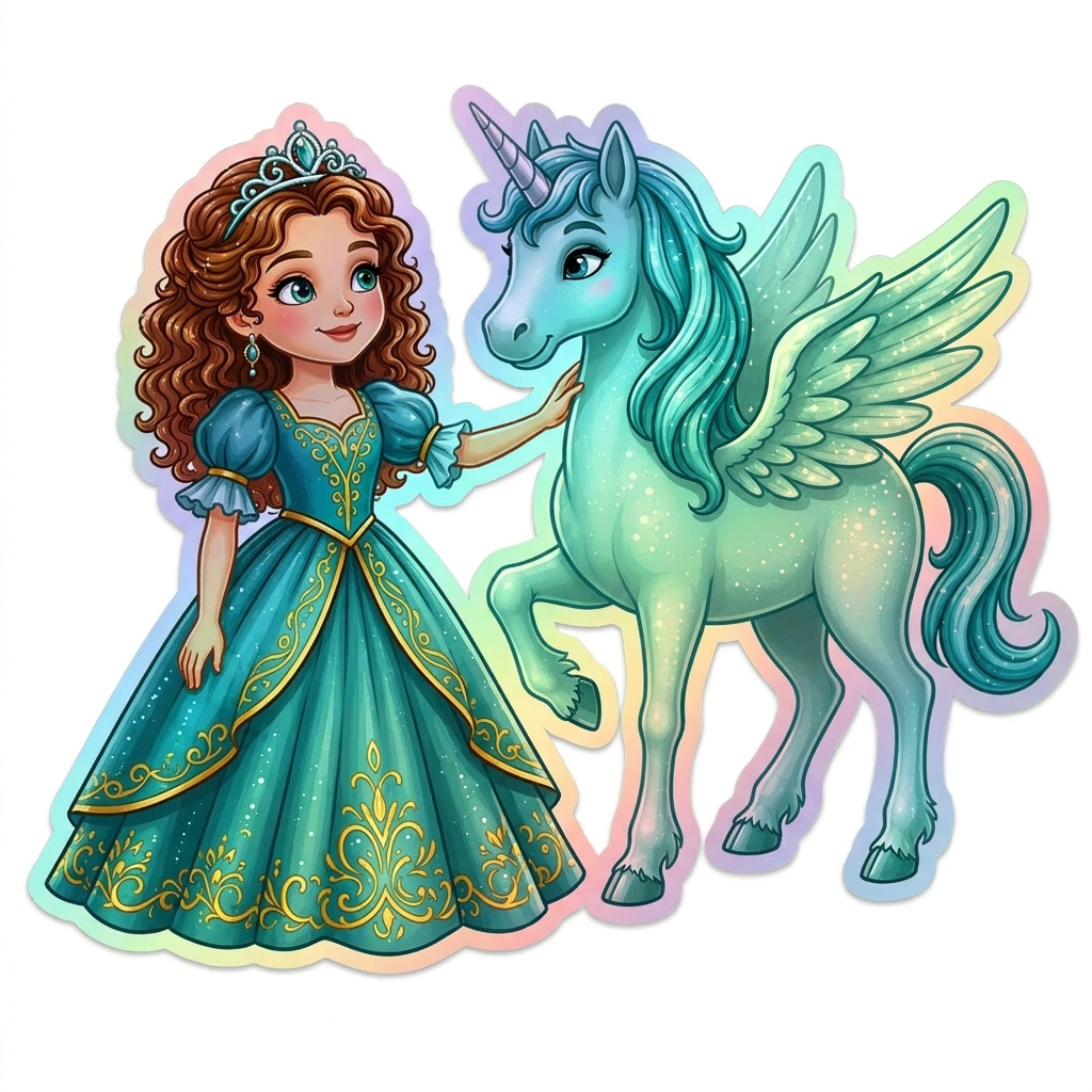 Melanie Unicorn Holographic Sticker (3.71” x 3”) for Kids