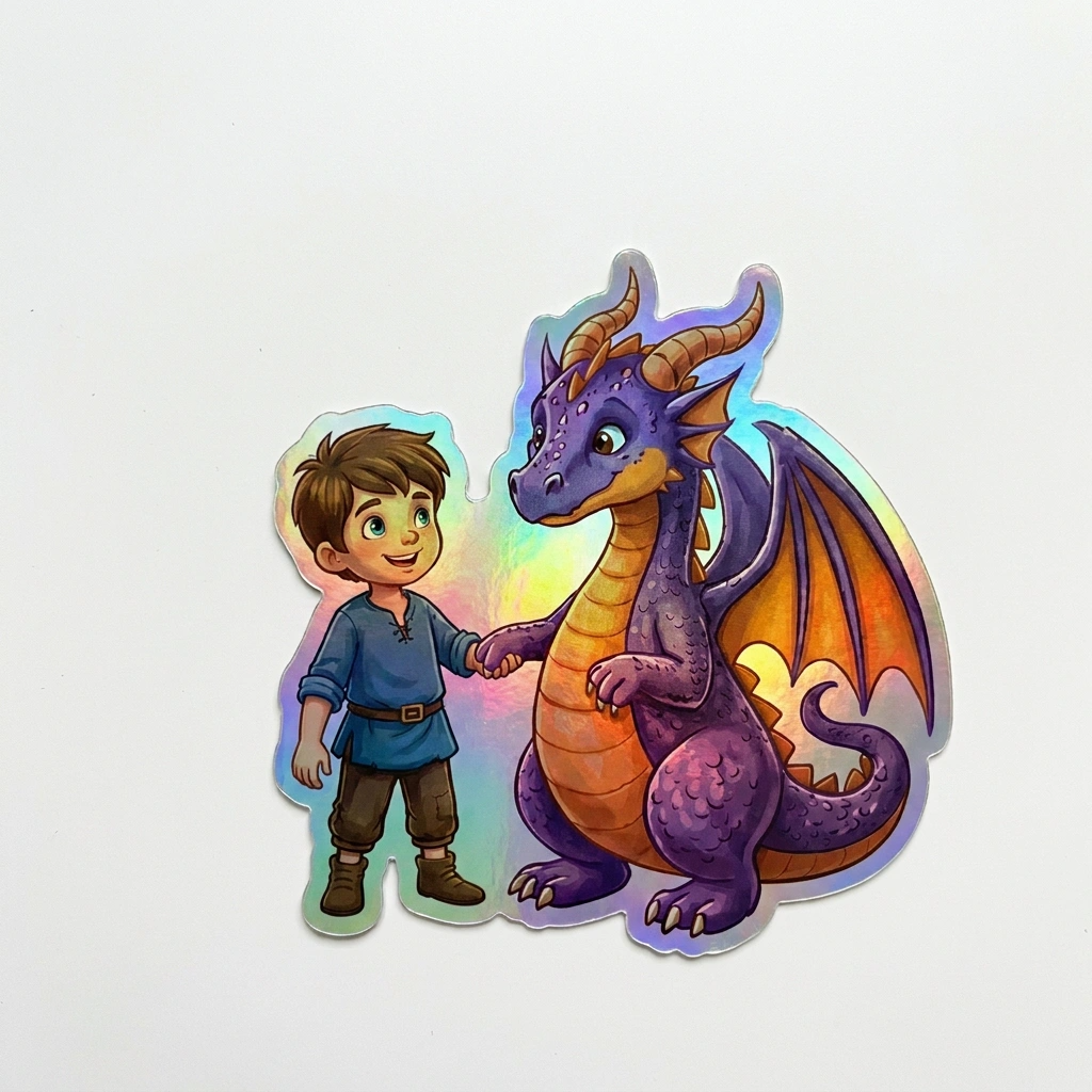 Noah Dragon Holographic Sticker (2.98” x 3”) for Kids