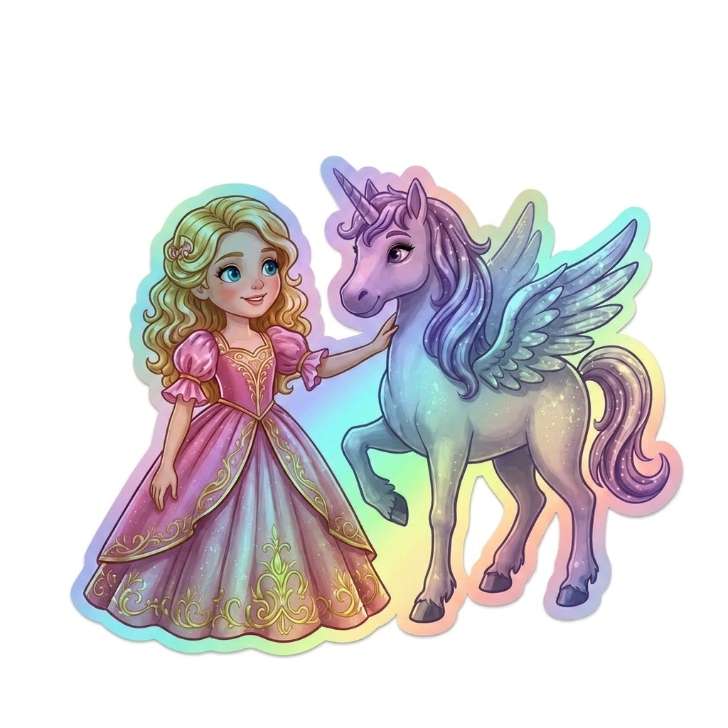 Paige Unicorn Holographic Sticker (3.71” x 3”) for Kids