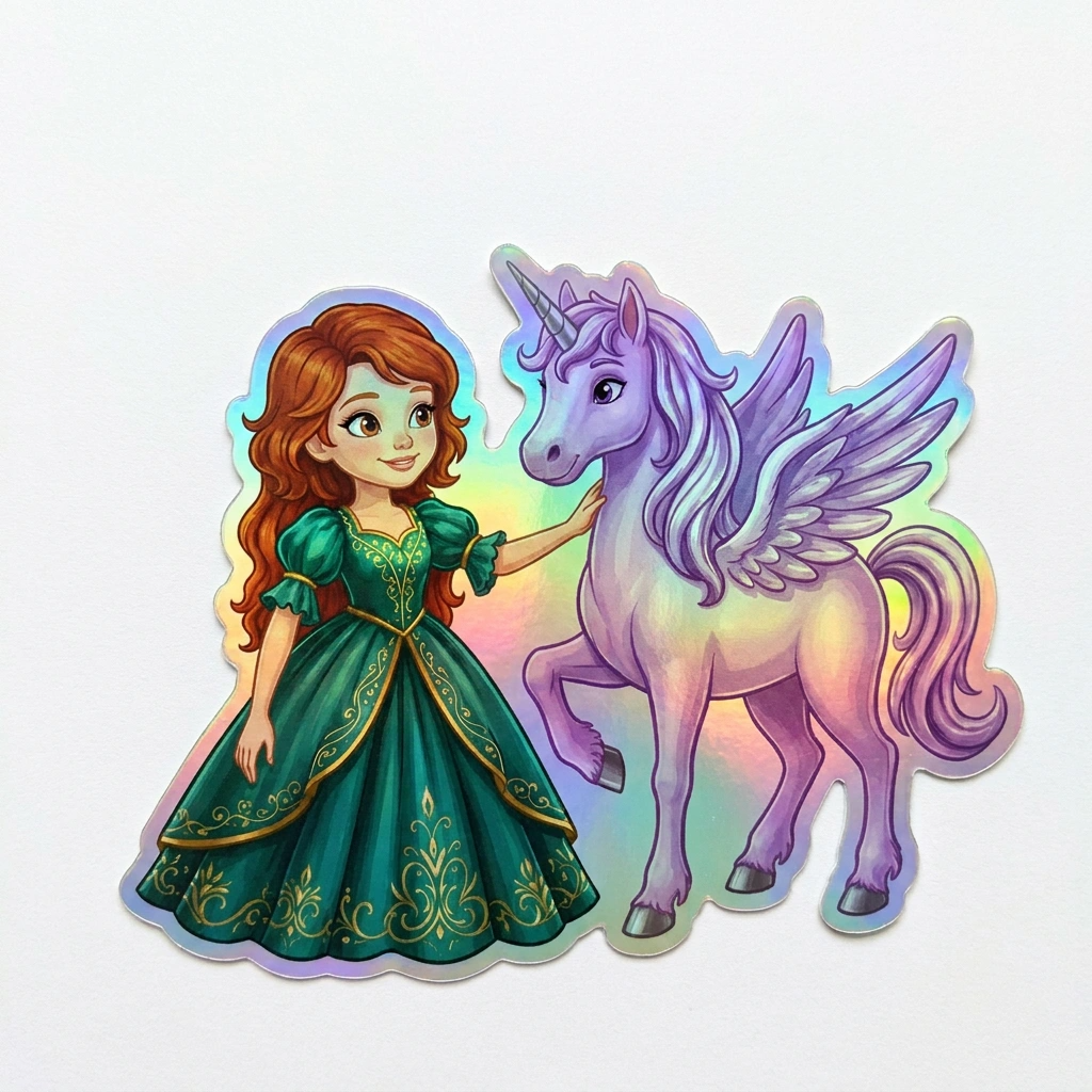 Perry Ann Unicorn Holographic Sticker (3.71” x 3”) for Kids
