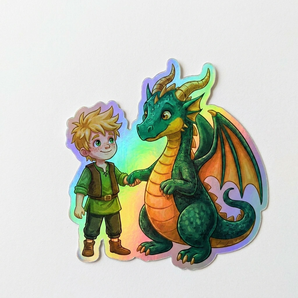 Peter Dragon Holographic Sticker (2.98” x 3”) for Kids