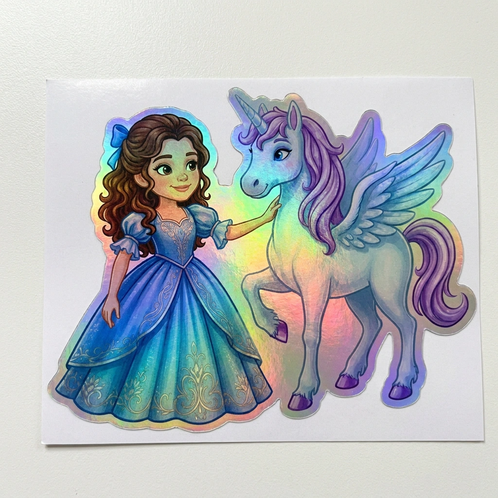 Phoebe Unicorn Holographic Sticker (3.71” x 3”) for Kids