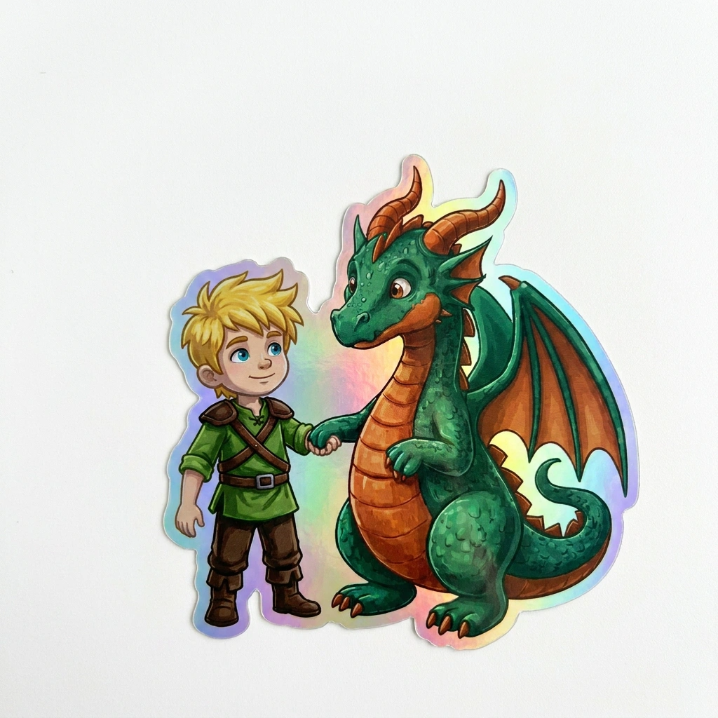 Randy Dragon Holographic Sticker (2.98” x 3”) for Kids
