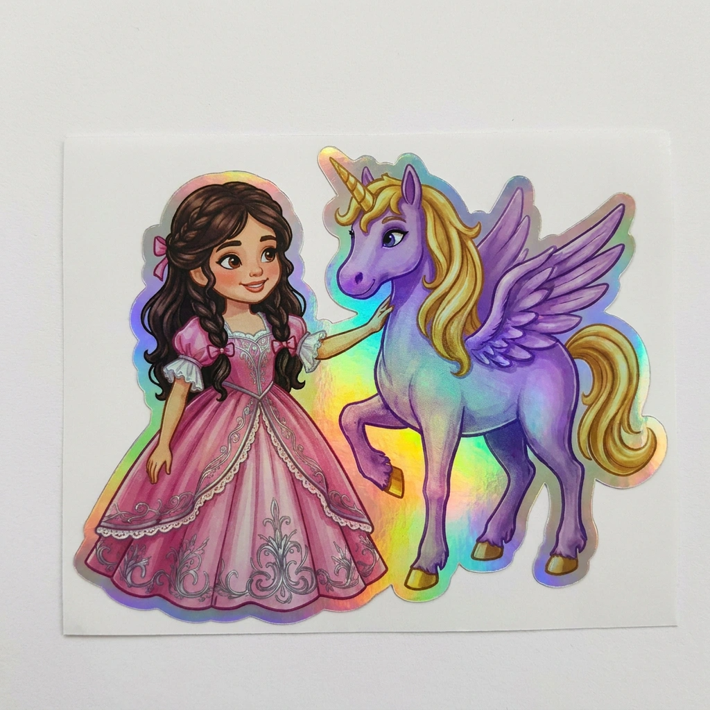 Rebecca Unicorn Holographic Sticker (3.71” x 3”) for Kids