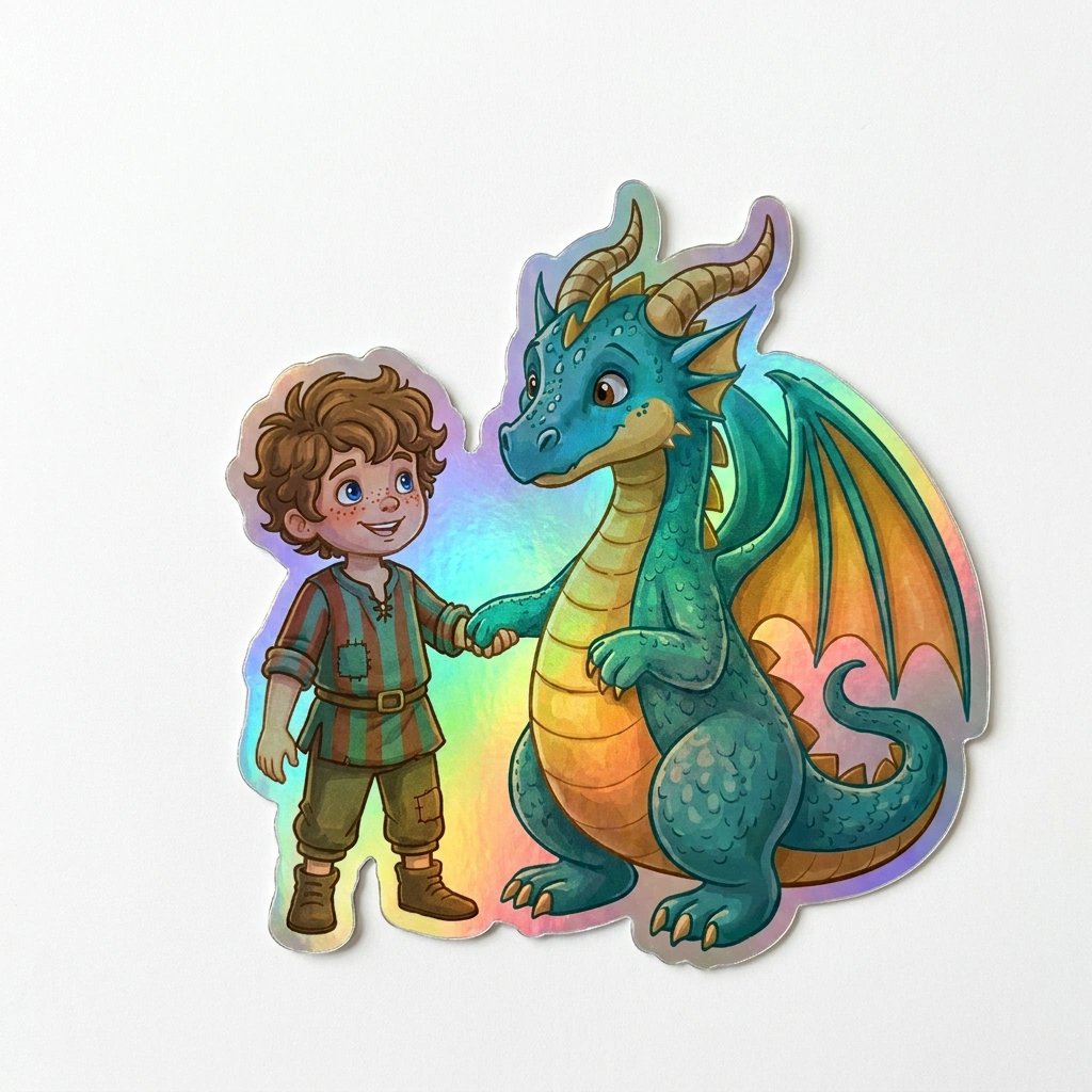 Ricardo Dragon Holographic Sticker (2.98” x 3”) for Kids