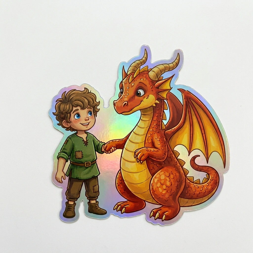 Robert Dragon Holographic Sticker (2.98” x 3”) for Kids