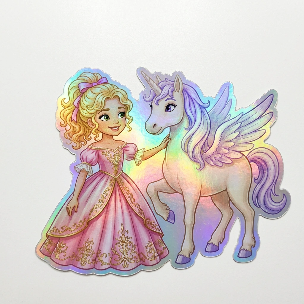 Rose Unicorn Holographic Sticker (3.71” x 3”) for Kids