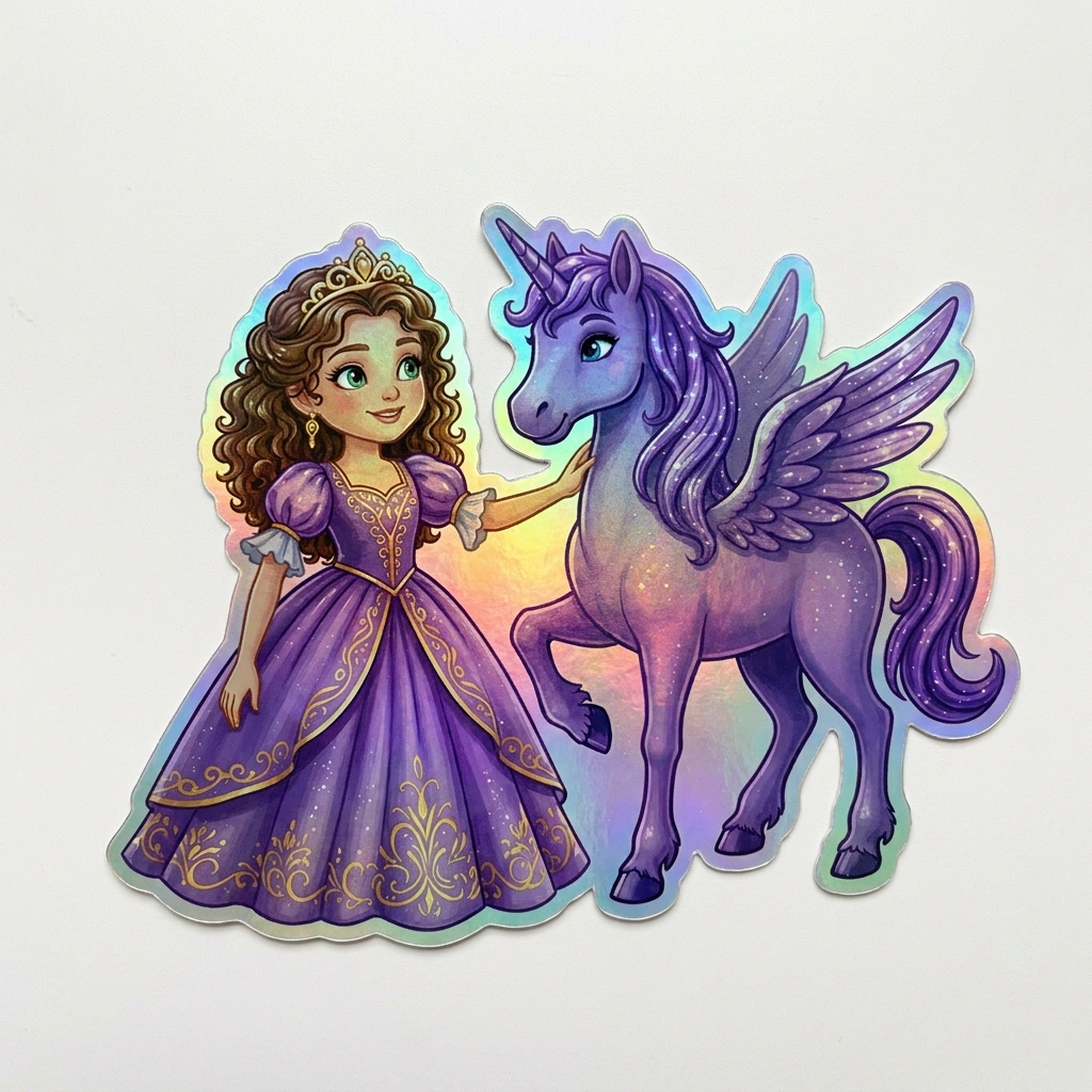 Sadie Unicorn Holographic Sticker (3.71” x 3”) for Kids