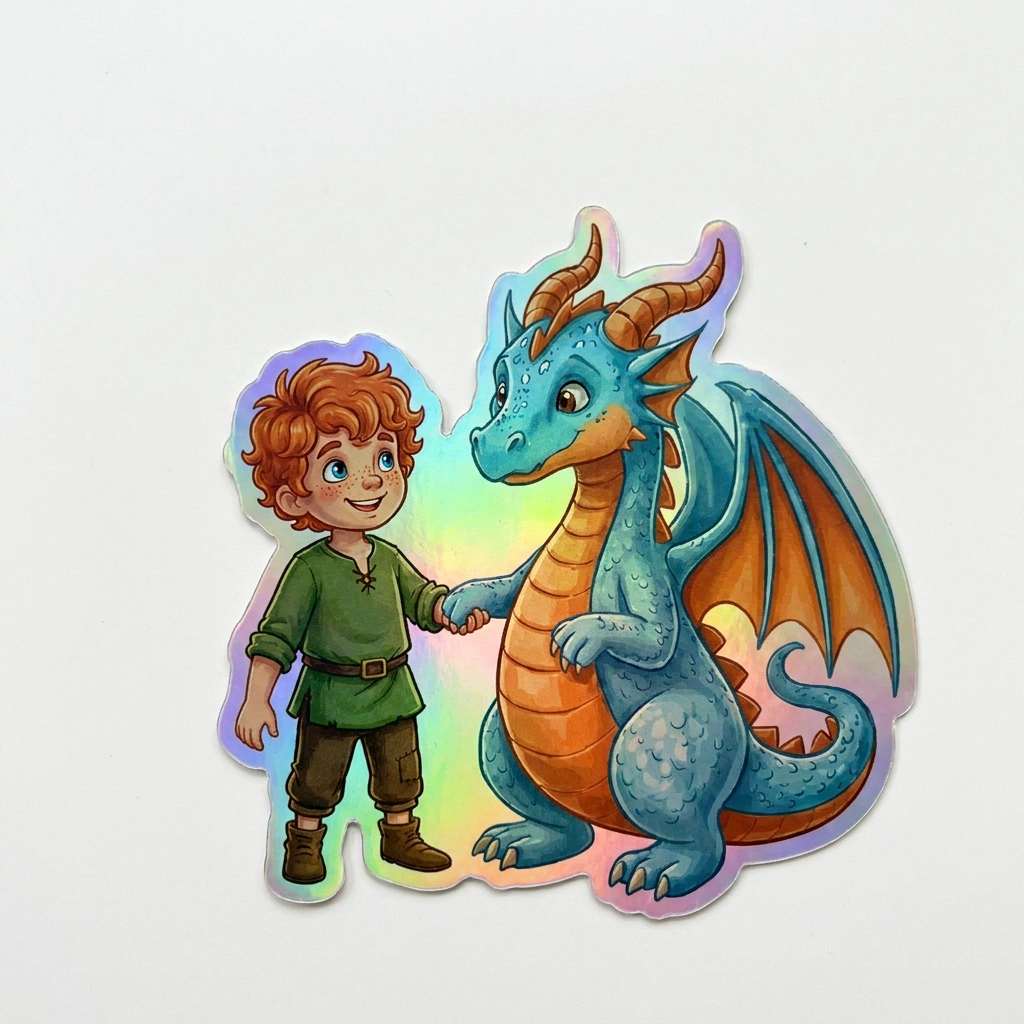 Sebastian Dragon Holographic Sticker (2.98” x 3”) for Kids