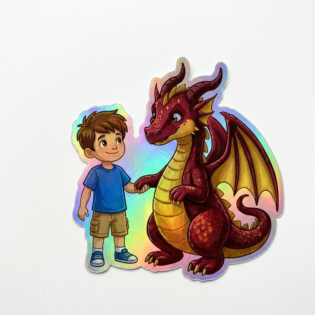 Shawn Dragon Holographic Sticker (2.98” x 3”) for Kids