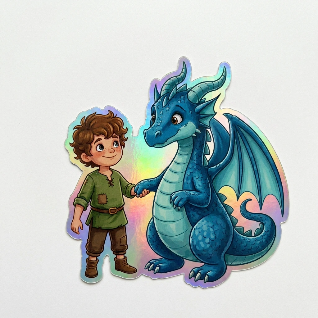 Silas Dragon Holographic Sticker (2.98” x 3”) for Kids
